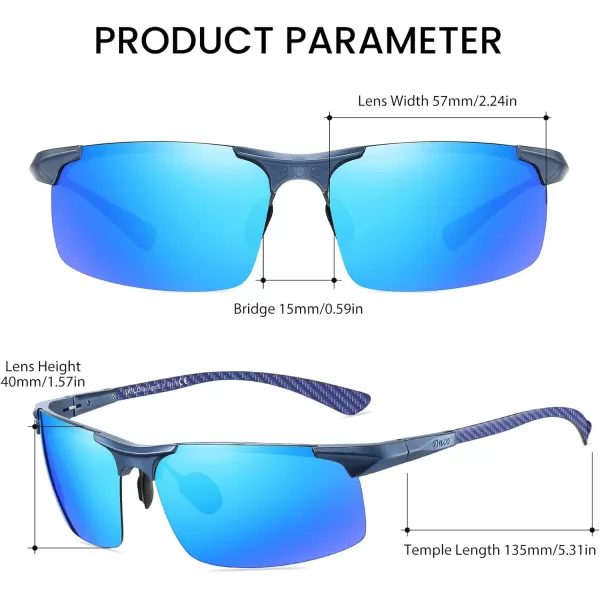 DUCO Mens Sports Polarized Driving Carbon Fiber Sunglasses for Men UV400 Protection DC8277Matte Blue Frame Blue Temple Revo Blue Lens