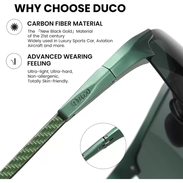 DUCO Mens Sports Polarized Driving Carbon Fiber Sunglasses for Men UV400 Protection DC8277Matte Green Frame Green Temple Dark Green Lens