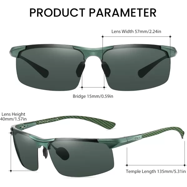 DUCO Mens Sports Polarized Driving Carbon Fiber Sunglasses for Men UV400 Protection DC8277Matte Green Frame Green Temple Dark Green Lens