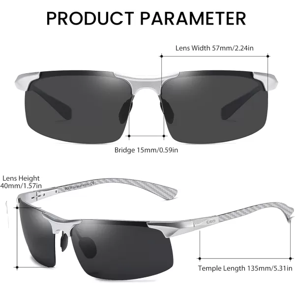 DUCO Mens Sports Polarized Driving Carbon Fiber Sunglasses for Men UV400 Protection DC8277Silver Frame Grey Lens
