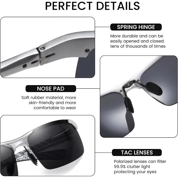 DUCO Mens Sports Polarized Driving Carbon Fiber Sunglasses for Men UV400 Protection DC8277Silver Frame Grey Lens