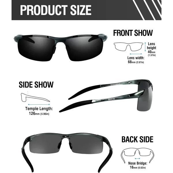 DUCO Mens Sports Polarized Sunglasses UV Protection Sunglasses for Men 8177sA Gunmetal Frame Gray Lens