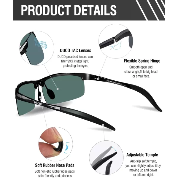 DUCO Mens Sports Polarized Sunglasses UV Protection Sunglasses for Men 8177sBlack Frame Green Lens