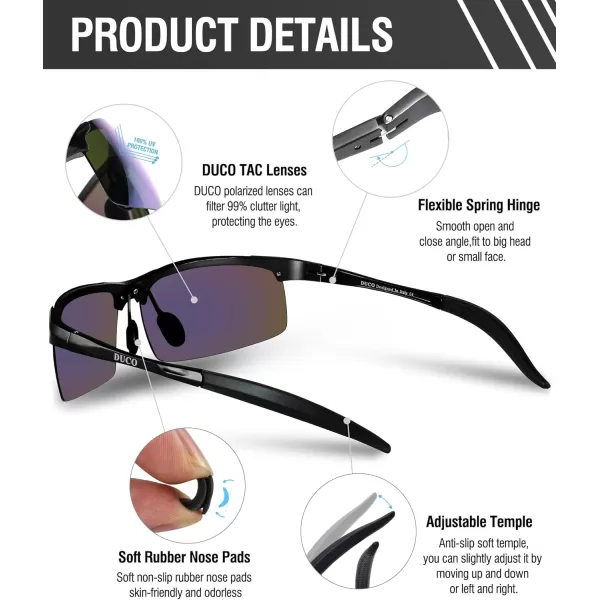 DUCO Mens Sports Polarized Sunglasses UV Protection Sunglasses for Men 8177sBlack Frame Revo Green Lens