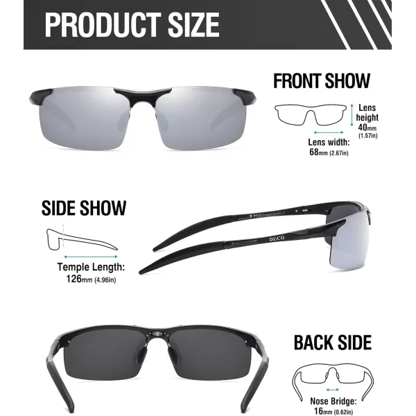 DUCO Mens Sports Polarized Sunglasses UV Protection Sunglasses for Men 8177sBlack Frame Silver Lens