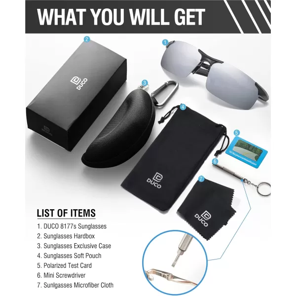 DUCO Mens Sports Polarized Sunglasses UV Protection Sunglasses for Men 8177sBlack Frame Silver Lens