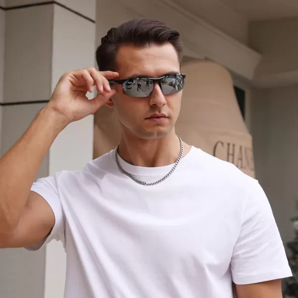 DUCO Mens Sports Polarized Sunglasses UV Protection Sunglasses for Men 8177sBlack Frame Silver Lens