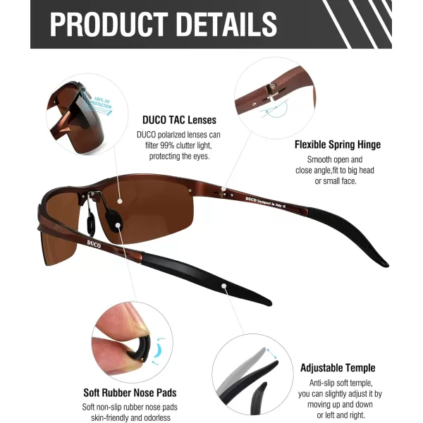 DUCO Mens Sports Polarized Sunglasses UV Protection Sunglasses for Men 8177sBrown Frame Brown Lens