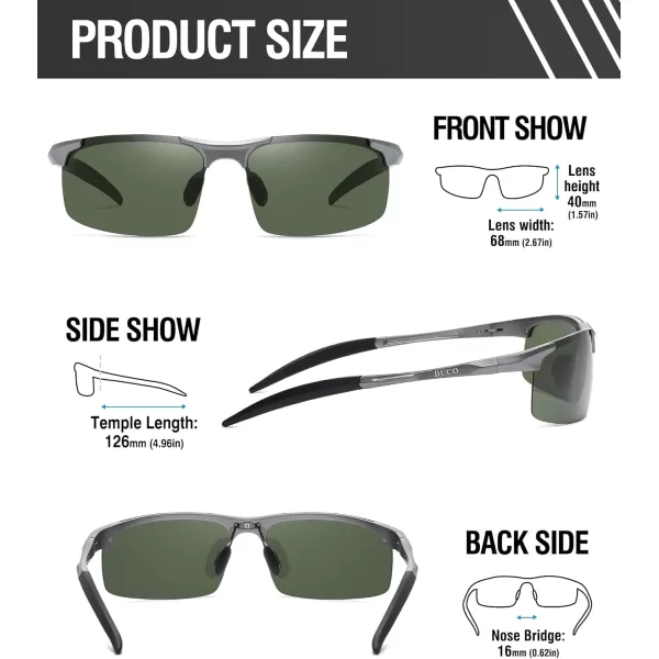 DUCO Mens Sports Polarized Sunglasses UV Protection Sunglasses for Men 8177sGunmetal Frame Dark Green Lens