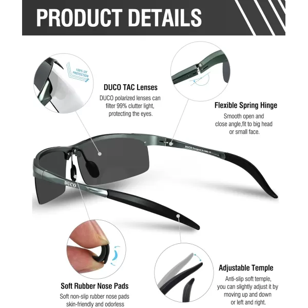 DUCO Mens Sports Polarized Sunglasses UV Protection Sunglasses for Men 8177sGunmetal Frame Mirror Lens
