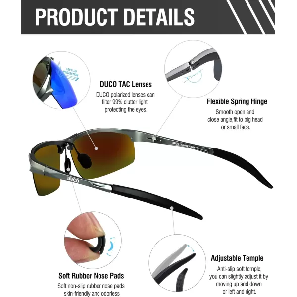 DUCO Mens Sports Polarized Sunglasses UV Protection Sunglasses for Men 8177sGunmetal Frame Revo Blue Lens