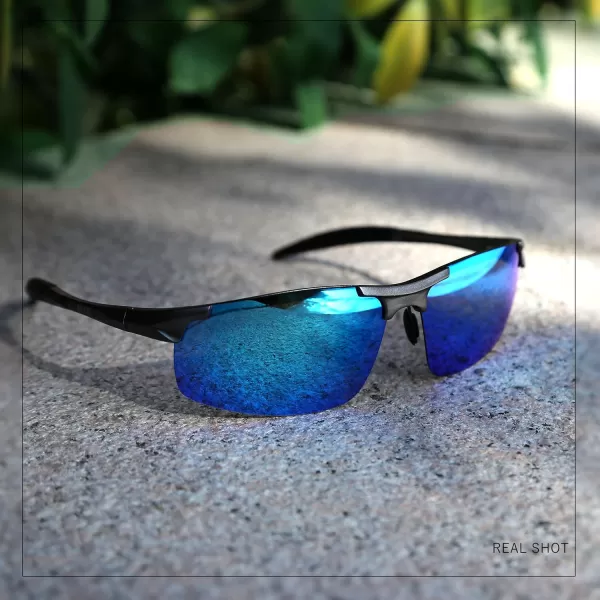 DUCO Mens Sports Polarized Sunglasses UV Protection Sunglasses for Men 8177sGunmetal Frame Revo Blue Lens