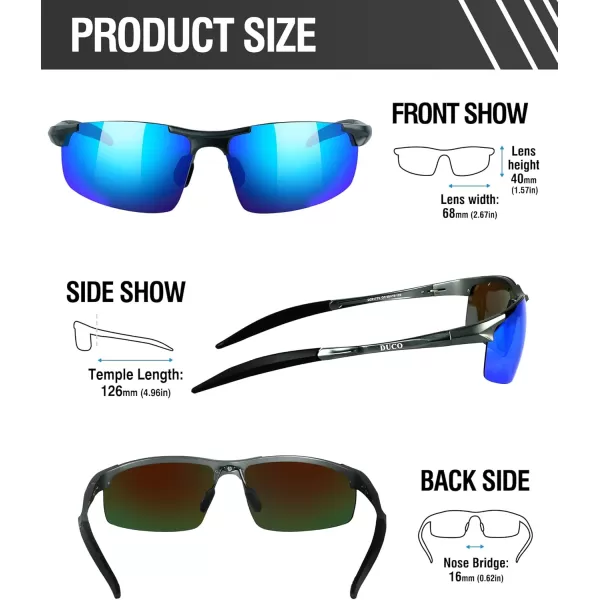 DUCO Mens Sports Polarized Sunglasses UV Protection Sunglasses for Men 8177sGunmetal Frame Revo Blue Lens