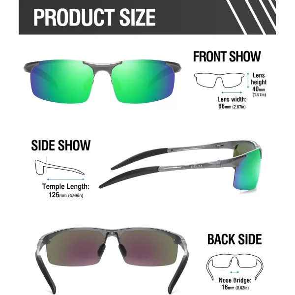 DUCO Mens Sports Polarized Sunglasses UV Protection Sunglasses for Men 8177sGunmetal Frame Revo Green Lens