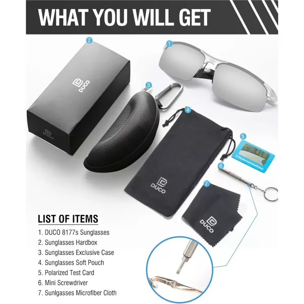 DUCO Mens Sports Polarized Sunglasses UV Protection Sunglasses for Men 8177sSilver Frame Mirror Lens