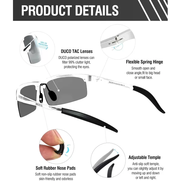 DUCO Mens Sports Polarized Sunglasses UV Protection Sunglasses for Men 8177sSilver Frame Mirror Lens
