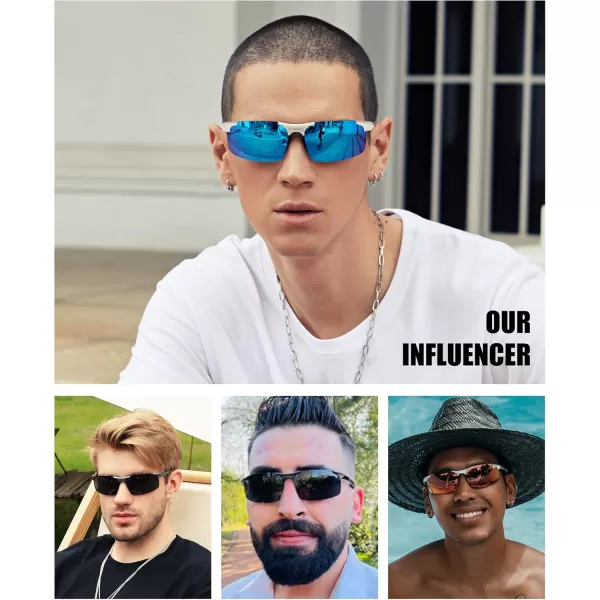 DUCO Mens Sports Polarized Sunglasses UV Protection Sunglasses for Men 8177sSilver Frame Revo Blue Lens