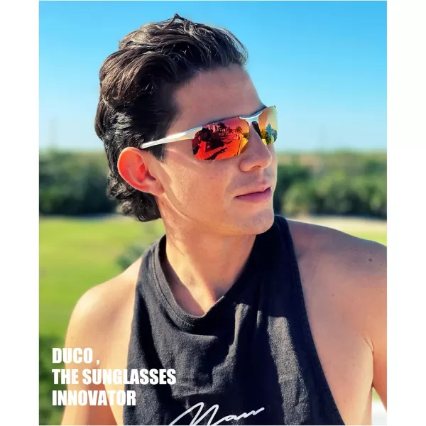 DUCO Mens Sports Polarized Sunglasses UV Protection Sunglasses for Men 8177sSilver Frame Revo Gold Lens
