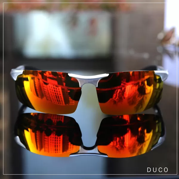 DUCO Mens Sports Polarized Sunglasses UV Protection Sunglasses for Men 8177sSilver Frame Revo Gold Lens