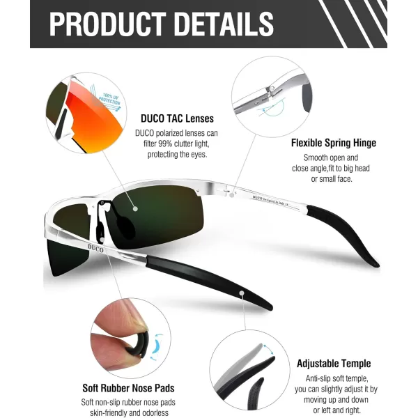 DUCO Mens Sports Polarized Sunglasses UV Protection Sunglasses for Men 8177sSilver Frame Revo Gold Lens