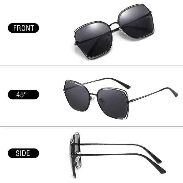 DUCO Oversized Fashion Sunglasses for Women Colorful UV Protection Lens Trendy Retro Designer Sunglasses DC1226Black Frame Grey Lens
