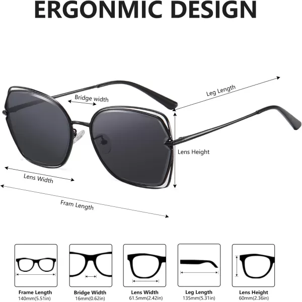 DUCO Oversized Fashion Sunglasses for Women Colorful UV Protection Lens Trendy Retro Designer Sunglasses DC1226Black Frame Grey Lens