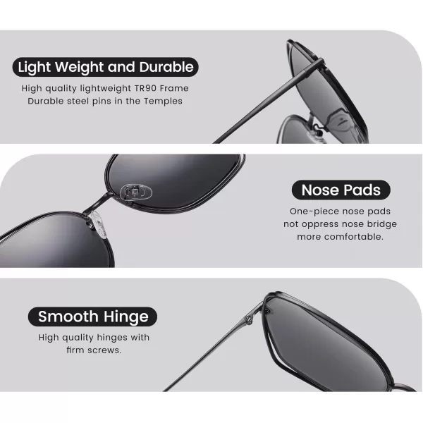 DUCO Oversized Fashion Sunglasses for Women Colorful UV Protection Lens Trendy Retro Designer Sunglasses DC1226Black Frame Grey Lens