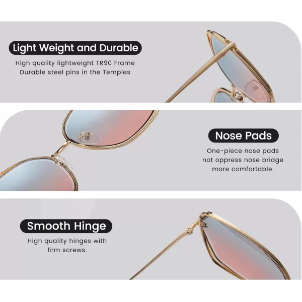 DUCO Oversized Fashion Sunglasses for Women Colorful UV Protection Lens Trendy Retro Designer Sunglasses DC1226Gold Frame Green Orange Lens