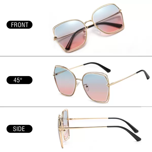 DUCO Oversized Fashion Sunglasses for Women Colorful UV Protection Lens Trendy Retro Designer Sunglasses DC1226Gold Frame Green Orange Lens