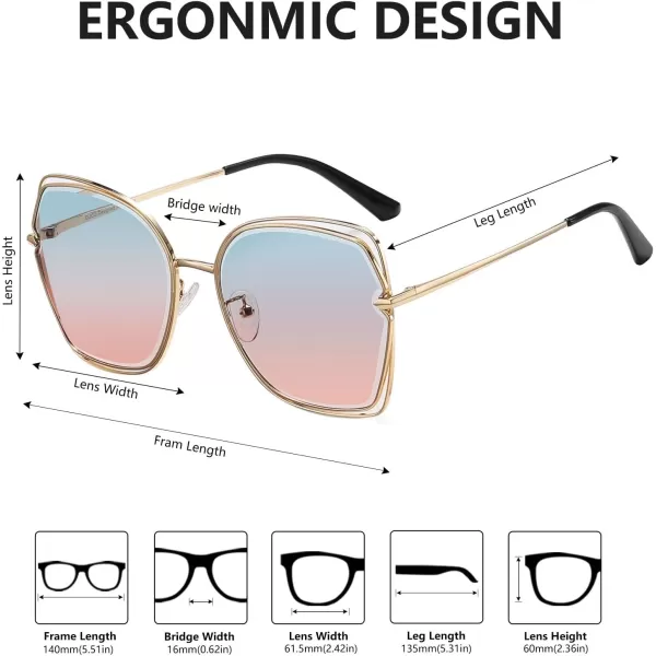 DUCO Oversized Fashion Sunglasses for Women Colorful UV Protection Lens Trendy Retro Designer Sunglasses DC1226Gold Frame Green Orange Lens