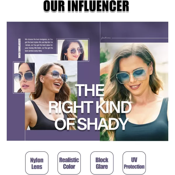 DUCO Oversized Fashion Sunglasses for Women Colorful UV Protection Lens Trendy Retro Designer Sunglasses DC1226Silver Frame Gradient Blue Lens