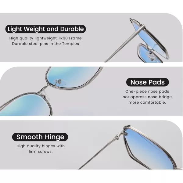 DUCO Oversized Fashion Sunglasses for Women Colorful UV Protection Lens Trendy Retro Designer Sunglasses DC1226Silver Frame Gradient Blue Lens