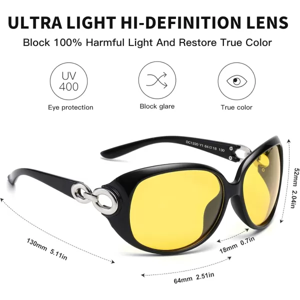 DUCO Oversized Polarized Sunglasses for Women Retro Trendy Frame Vintage Ladies Shades UV Protection 1220Black Frame Yellow Lens