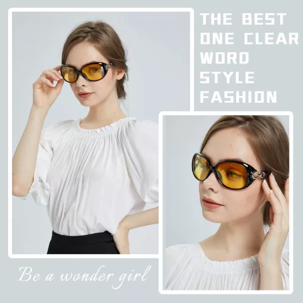 DUCO Oversized Polarized Sunglasses for Women Retro Trendy Frame Vintage Ladies Shades UV Protection 1220Black Frame Yellow Lens