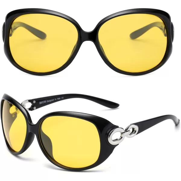 DUCO Oversized Polarized Sunglasses for Women Retro Trendy Frame Vintage Ladies Shades UV Protection 1220Black Frame Yellow Lens
