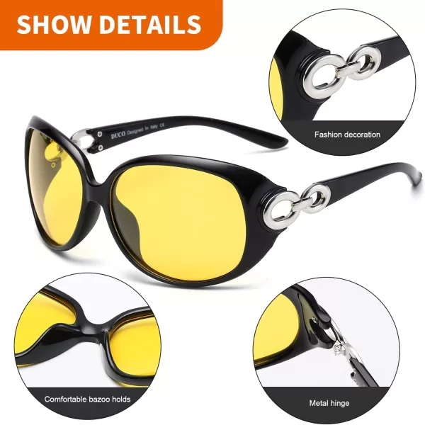 DUCO Oversized Polarized Sunglasses for Women Retro Trendy Frame Vintage Ladies Shades UV Protection 1220Black Frame Yellow Lens