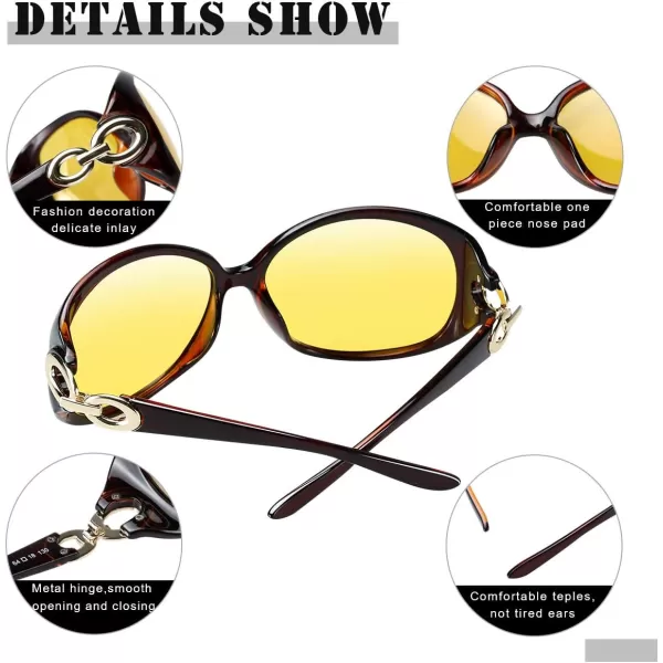 DUCO Oversized Polarized Sunglasses for Women Retro Trendy Frame Vintage Ladies Shades UV Protection 1220Brown Frame Yellow Lens