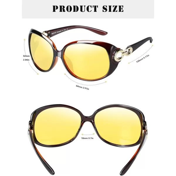 DUCO Oversized Polarized Sunglasses for Women Retro Trendy Frame Vintage Ladies Shades UV Protection 1220Brown Frame Yellow Lens