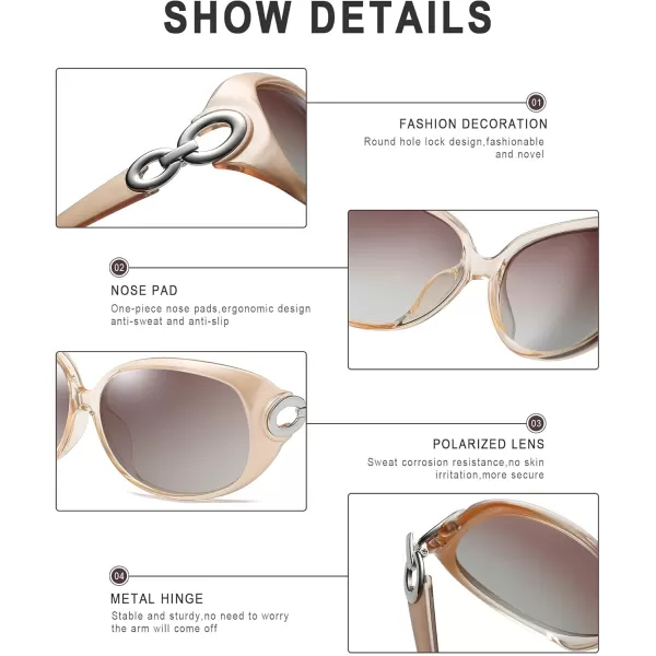 DUCO Oversized Polarized Sunglasses for Women Retro Trendy Frame Vintage Ladies Shades UV Protection 1220Champagne Frame Brown Lens