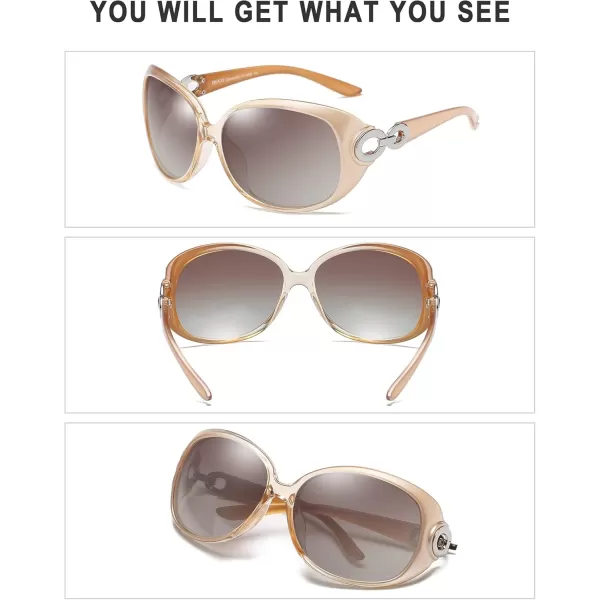DUCO Oversized Polarized Sunglasses for Women Retro Trendy Frame Vintage Ladies Shades UV Protection 1220Champagne Frame Brown Lens