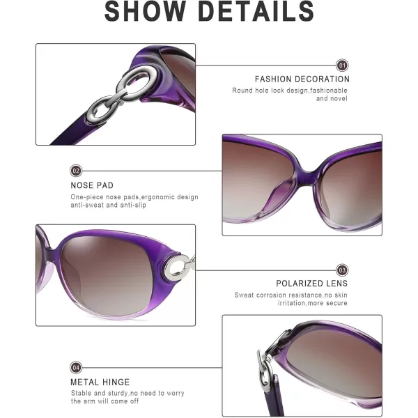 DUCO Oversized Polarized Sunglasses for Women Retro Trendy Frame Vintage Ladies Shades UV Protection 1220Gradient Purple Frame Brown Lens