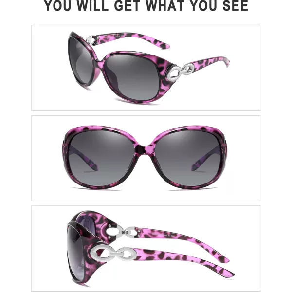 DUCO Oversized Polarized Sunglasses for Women Retro Trendy Frame Vintage Ladies Shades UV Protection 1220Purple Tortoise Frame Grey Lens