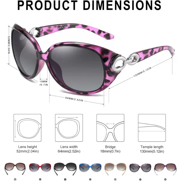 DUCO Oversized Polarized Sunglasses for Women Retro Trendy Frame Vintage Ladies Shades UV Protection 1220Purple Tortoise Frame Grey Lens