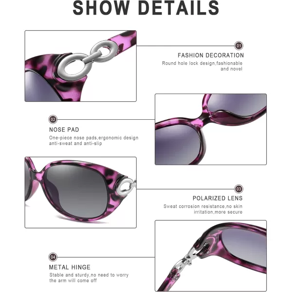 DUCO Oversized Polarized Sunglasses for Women Retro Trendy Frame Vintage Ladies Shades UV Protection 1220Purple Tortoise Frame Grey Lens