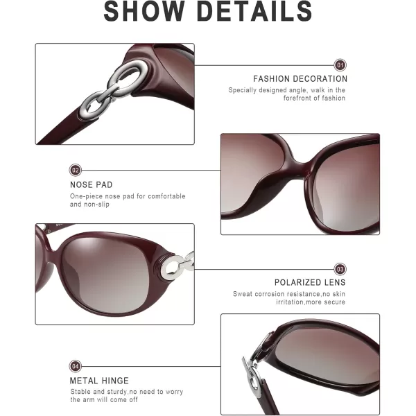 DUCO Oversized Polarized Sunglasses for Women Retro Trendy Frame Vintage Ladies Shades UV Protection 1220Wine Red Frame Brown Lens