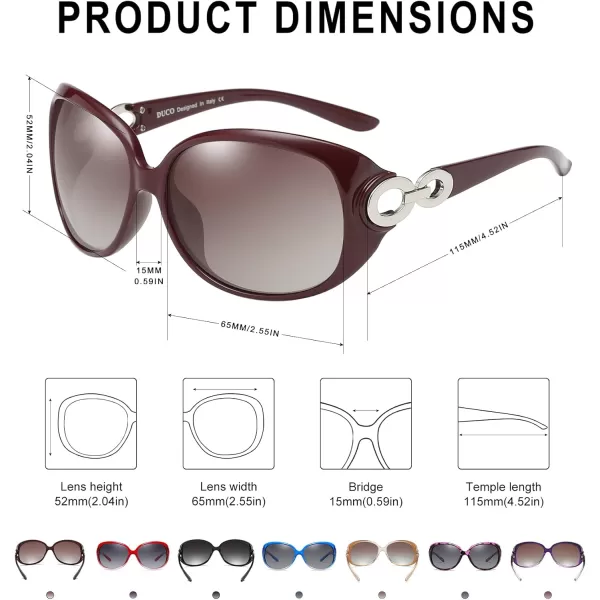 DUCO Oversized Polarized Sunglasses for Women Retro Trendy Frame Vintage Ladies Shades UV Protection 1220Wine Red Frame Brown Lens