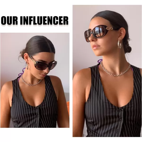 DUCO Oversized Polarized Sunglasses for Women Retro Trendy Frame Vintage Ladies Shades UV Protection 1220Wine Red Frame Brown Lens