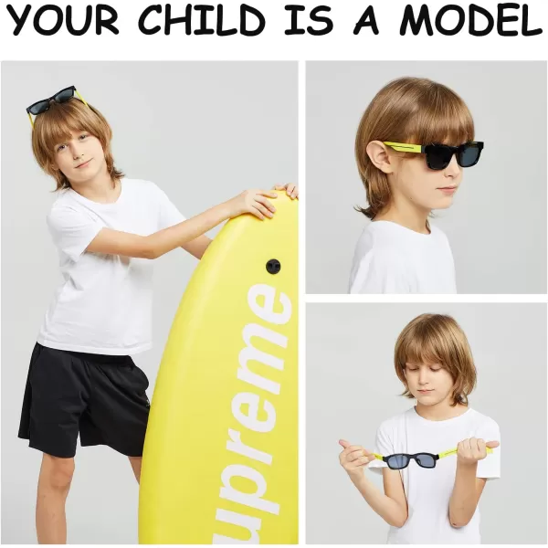 DUCO Polarized Kids Sunglasses Boys Cute Unbreakable Sunglasses for Kids UV400 Protection Age 610 K019Black Frame Yellow Temple
