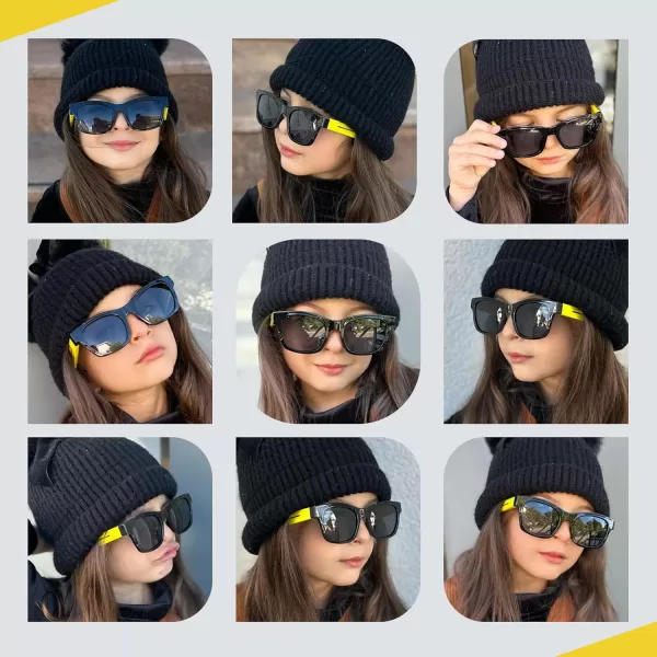 DUCO Polarized Kids Sunglasses Boys Cute Unbreakable Sunglasses for Kids UV400 Protection Age 610 K019Black Frame Yellow Temple