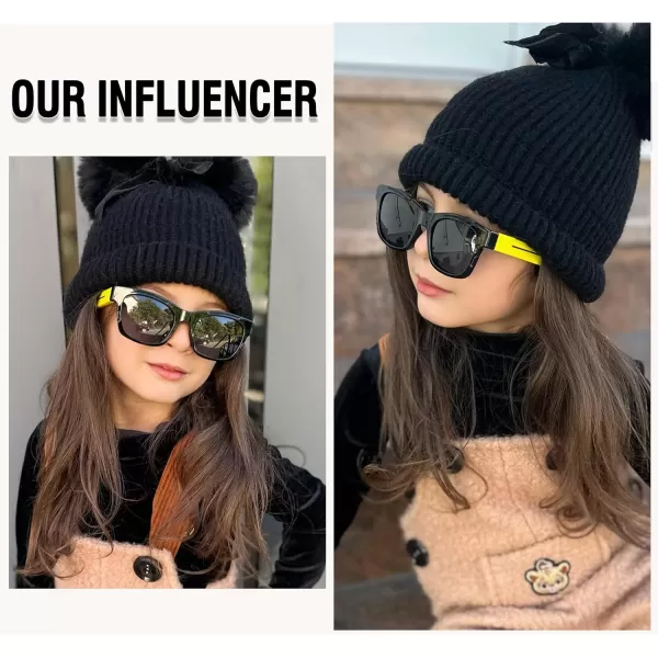 DUCO Polarized Kids Sunglasses Boys Cute Unbreakable Sunglasses for Kids UV400 Protection Age 610 K019Black Frame Yellow Temple